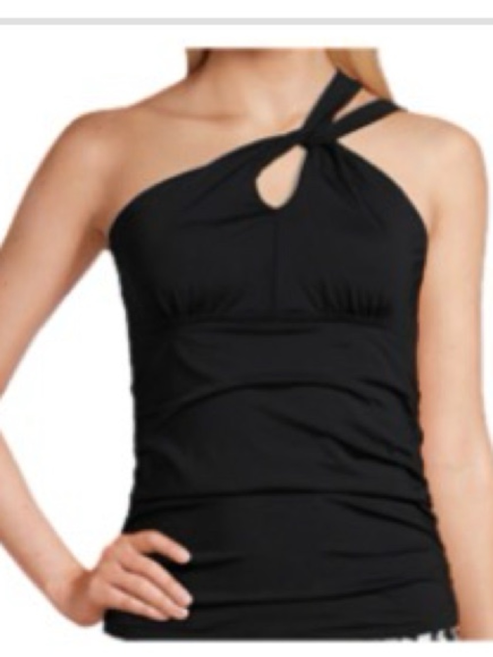 Lands' End Black versatile One-Shoulder or Center Twist Keyhole Tankini Top